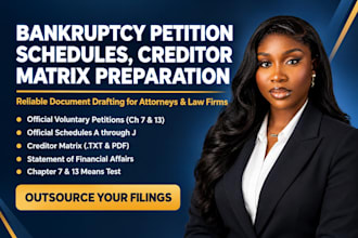 prepare bankruptcy petitions, schedules, creditor matrix and for attorneys