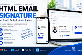do clickable HTML email signature for gmail, outlook apple mail email design