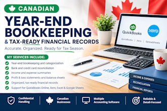 prepare canadian year end bookkeeping and tax ready financial records for filing