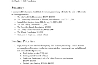 create a detailed prospect list of best fit grants