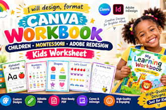 design, format canva workbook, children montessori adobe redesign, kid worksheet