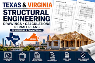 prepare texas and virginia structural drawings and permit plans
