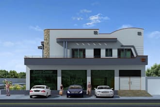 remodel mix use building layout, 3d elevation design, retail ground floor render