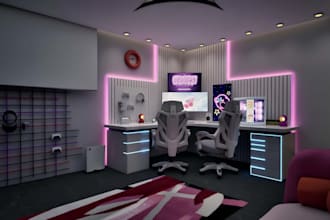 design 3d gaming room, streaming room, music room, study room and podcast room