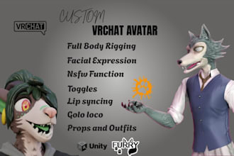 create vrchat furry avatar, furry nsfw model, vr character, vtuber 3d model