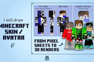 draw minecraft pvp skin, smp skin and minecraft gaming avatar