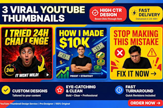 design 3 viral eye catchy youtube thumbnails