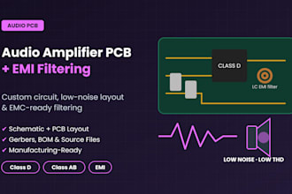 design custom audio amplifier pcb, circuit, pcb layout and emi filtering