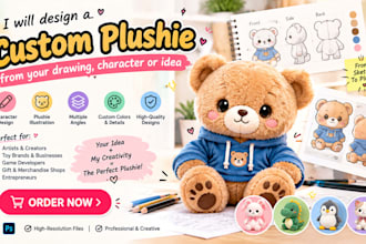design a custom plushie from your drawing character or idea