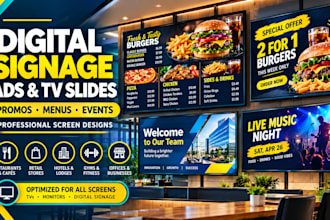 create digital signage ads, TV slides and promotional content for your business
