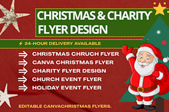 design christmas church flyer, charity fundraising event flyer and postcards