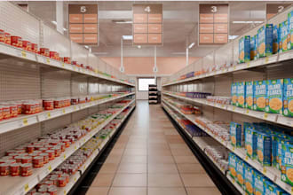 design 3d supermarket interior grocery retail store food mart cafe shopping mall