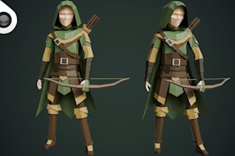 create 3d low poly character for game character 3d modeling with rigging texture