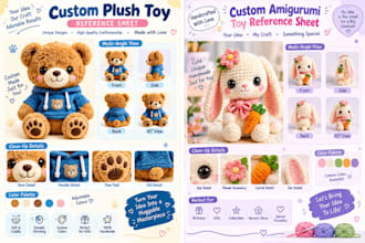 design a custom plush refrence sheet for your stuffed animal or plushie