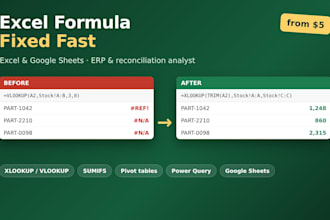 fix excel formulas, xlookup and pivot tables