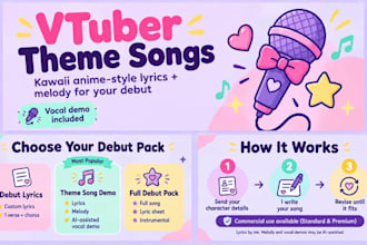 write a kawaii anime vtuber debut theme song with lyrics, melody and vocal demo
