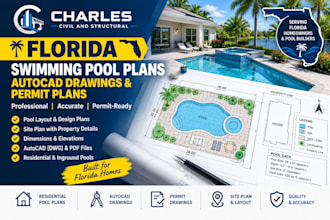 florida swimming pool plans and autocad permit drawings