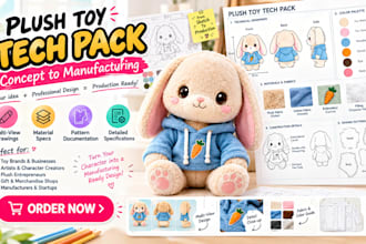 create a manufacturing ready plush toy design and tech pack