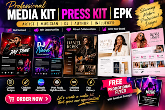 design artist press kit, musician epk, dj media kit, author epk, canva media kit
