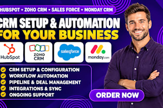 setup hubspot crm, zoho crm, salesforce and monday crm automation