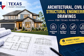 create architectural civil and structural engineering drawing for texas permit