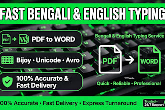 do fast bengali typing, english typing and pdf to word conversion