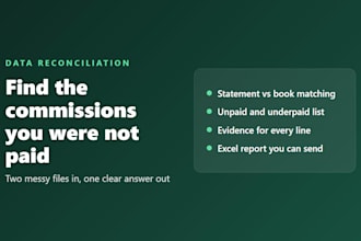 do commission reconciliation and excel data matching to find unpaid payments