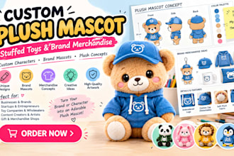 design a custom plush mascot stuffed toy and brand merchandise concept