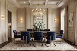 ikea dining room interior, decor plan and livng room with 3d visualization