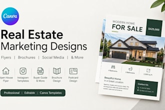 design real estate flyers, canva templates, brochures and marketing kit