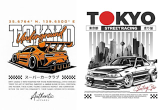 design custom car racing tshirt graphics, jdm and drift streetwear