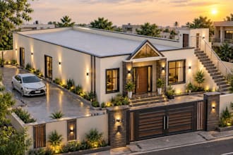 design a realistic 3d residential house exterior