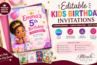 design an editable canva kids birthday invitation
