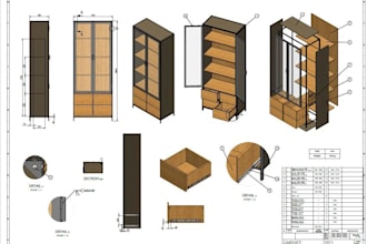 create millwork shop drawing, custom furniture cad and dwg drawing