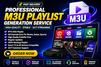 setup reliable m3u playlist, restream server, live TV app with 8k panel