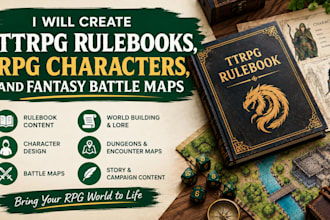 ttrpg rulebook writing, rpg character design, tabletop battle maps
