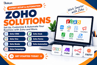 setup zoho CRM, zoho one, books, campaigns, desk, zoho forms, zoho automation