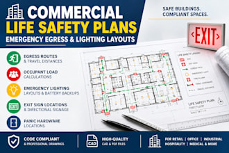 commercial life safety plans, emergency egress  lighting layouts
