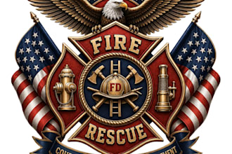create an impressive firefighter logo in high definition