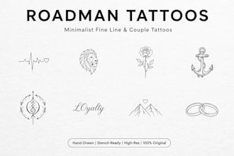 design a custom fine line minimalist couple tattoo and stencil