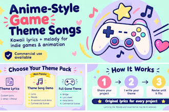write an anime style game theme song with kawaii lyrics and melody