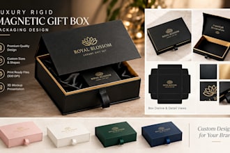 design luxury rigid magnetic gift box packaging with  3d mockup