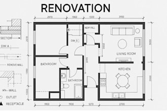 redesign existing floor plans for bathroom remodeling and space expansion