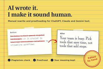 rewrite ai content, manually paraphrase articles, proofread and humanize text