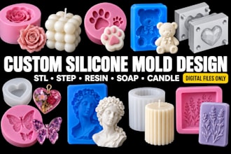 design 3d printable silicone or resin split mold with keys, vents stl and step