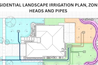create a residential landscape irrigation plan, zones, heads and pipes