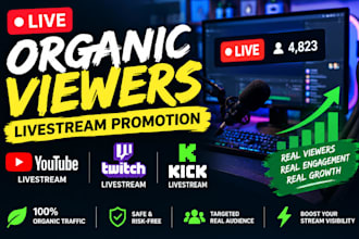 organic viewers youtube livestream twitch livestream kick livestream promotion