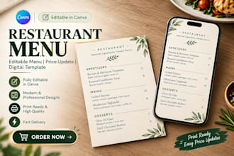 design canva digital restaurant menu editable menu price update menu template