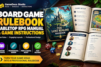 design board game rulebook layout tabletop rpg manual and game instructions