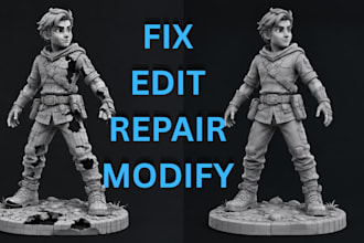 fix ai 3d models, fix repair, modify, edit 3d model, stl obj for 3d printing